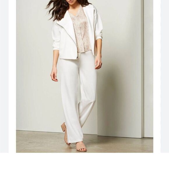 Eileen Fisher Flex Tencel Ponte Round Neck Jacket in Ivory Size XS - Picture 6 of 11